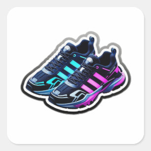 Pegatina Cuadrada Zapatos deportivos neon cyberpunk 3D Aesthetic Sti