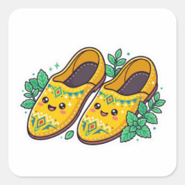 Pegatina Cuadrada Zapatos Marroquíes Amarillos Kawaii Babouche Stic