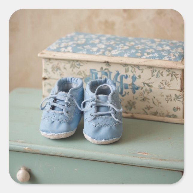 Pegatina Cuadrada Zapatos para bebés azules (Anverso)