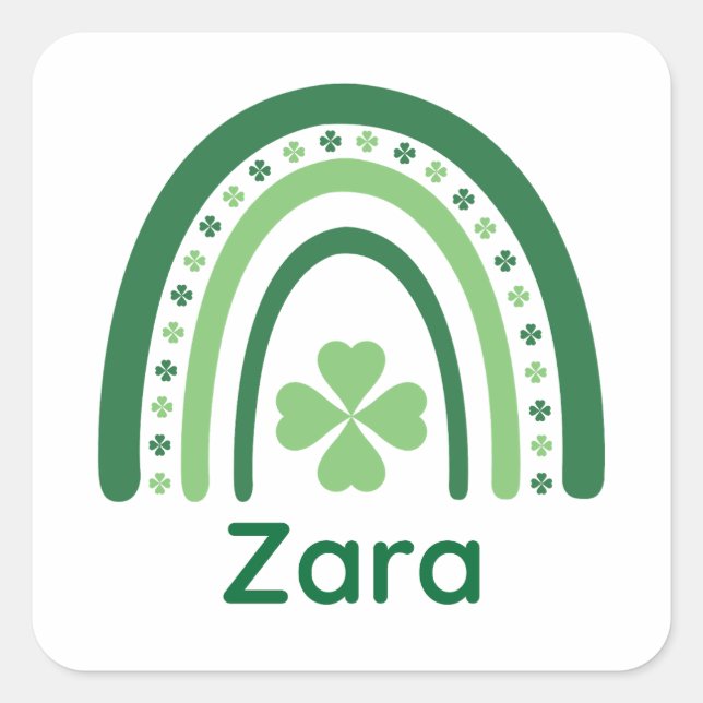 Pegatina Cuadrada Zara Name Clover Boho Rainbow (Anverso)