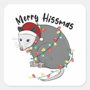 Pegatina Cuadrada Zarigüeya Come Basura Luces de Navidad Merry Hissm