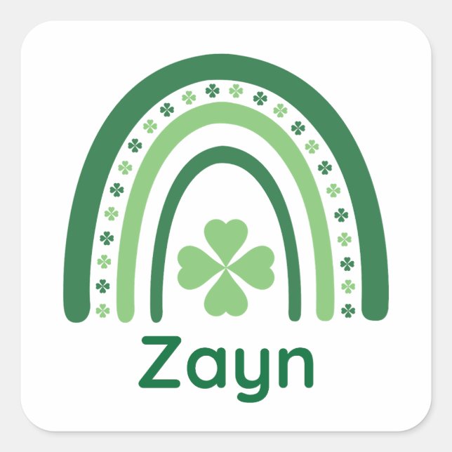 Pegatina Cuadrada Zayn Name Clover Boho Rainbow (Anverso)