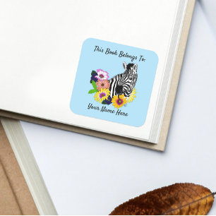 Pegatina Cuadrada Zebra Daisies Blue