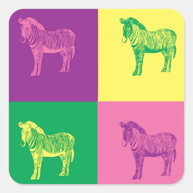 Pegatina Cuadrada Zebra de arte pop (Anverso)