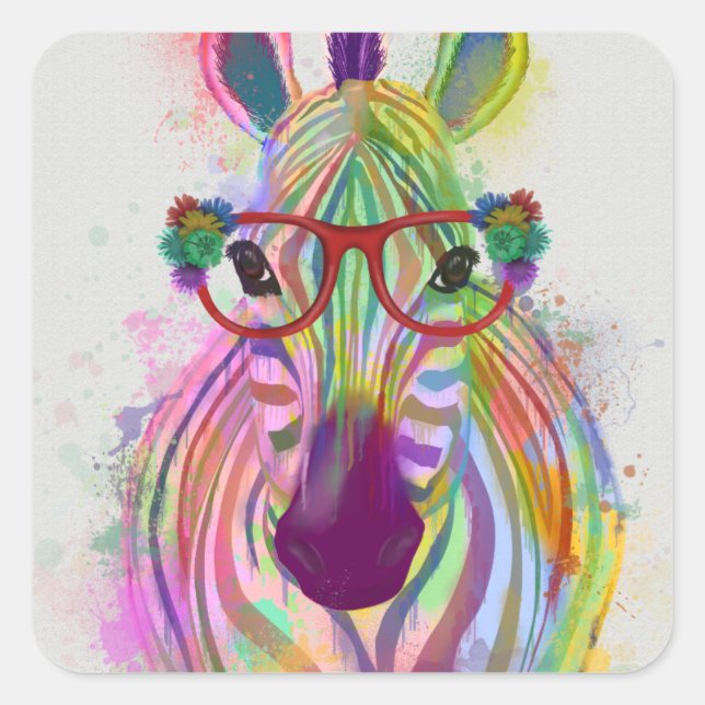 Pegatina Cuadrada Zebra Rainbow Splash (Anverso)