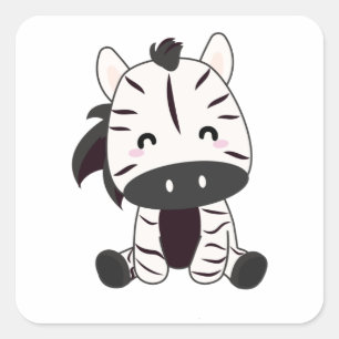 Pegatina Cuadrada Zebra Zebras Zoo Safari Cute Animales