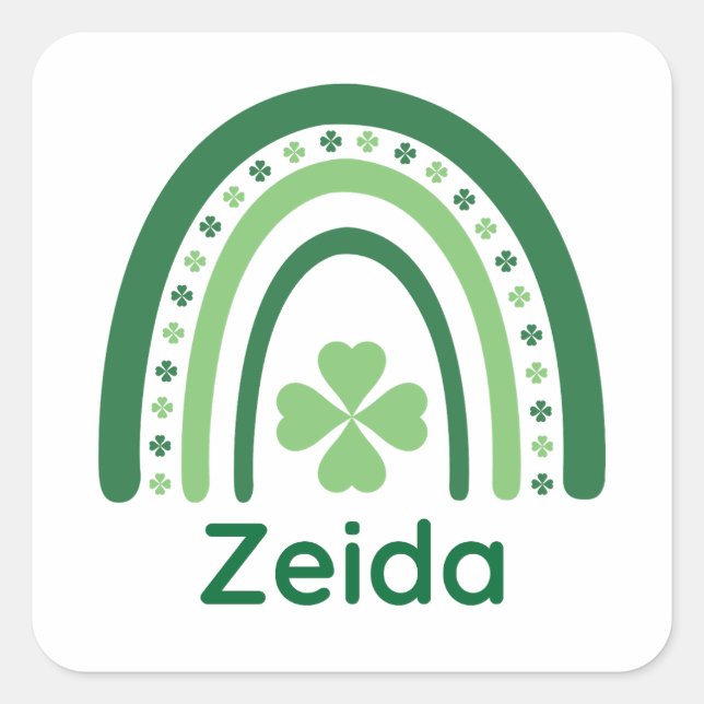 Pegatina Cuadrada Zeida Nombre Clover Boho Rainbow (Anverso)