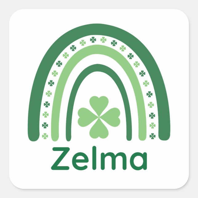 Pegatina Cuadrada Zelma Name Clover Boho Rainbow (Anverso)