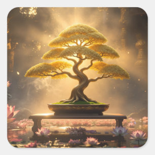PEGATINA CUADRADA ZEN BUDISMO - ÁRBOL BONSAI -