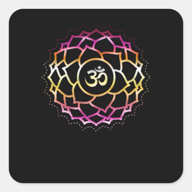 Pegatina Cuadrada Zen Flower Chakra Symbol Om Buddhism Balance (Anverso)