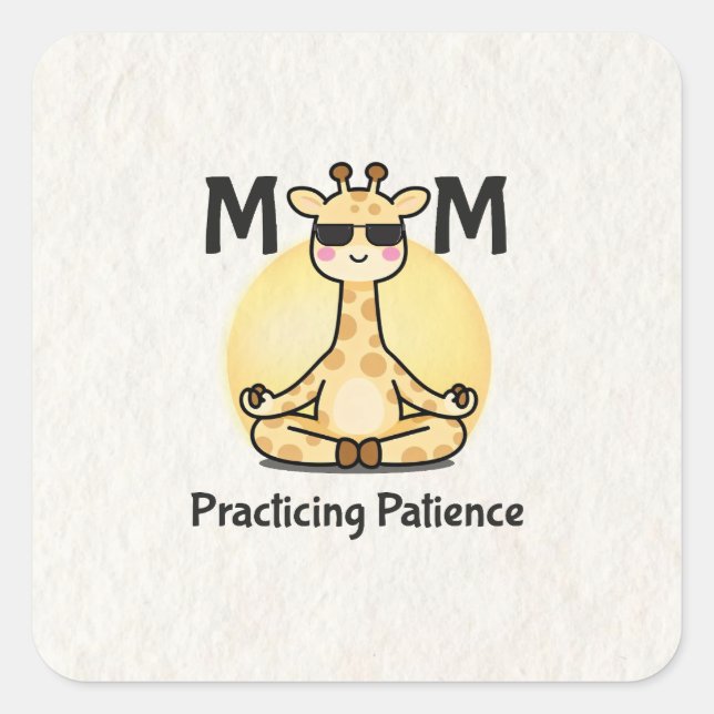 Pegatina Cuadrada Zen Vibe | Practicando la paciencia Jirafa (Anverso)