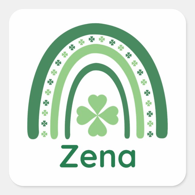 Pegatina Cuadrada Zena Name Clover Boho Rainbow (Anverso)