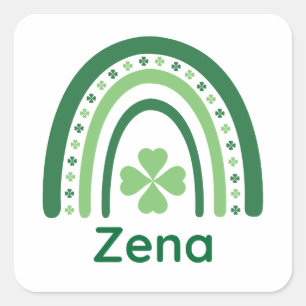 Pegatina Cuadrada Zena Name Clover Boho Rainbow