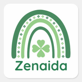 Pegatina Cuadrada Zenaida Name Clover Boho Rainbow
