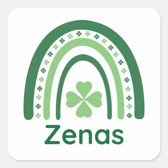 Pegatina Cuadrada Zenas Nombre Clover Boho Rainbow (Anverso)