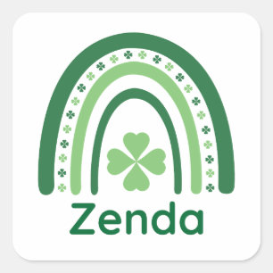 Pegatina Cuadrada Zenda Name Clover Boho Rainbow