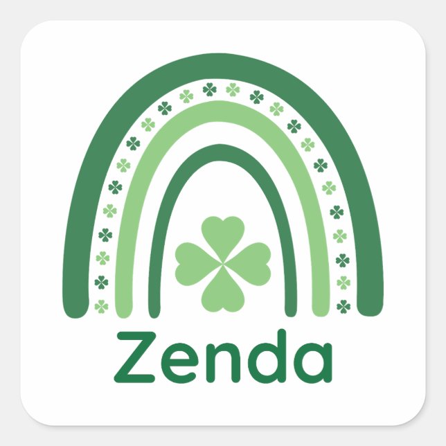 Pegatina Cuadrada Zenda Name Clover Boho Rainbow (Anverso)