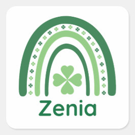 Pegatina Cuadrada Zenia Name Clover Boho Rainbow