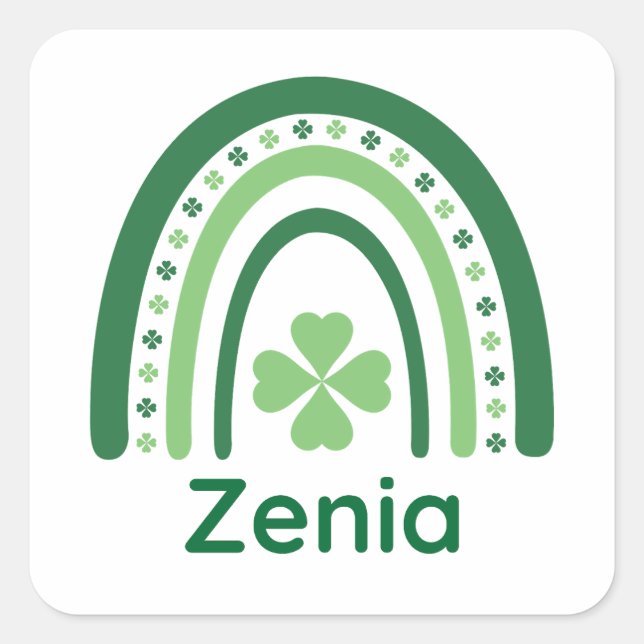 Pegatina Cuadrada Zenia Name Clover Boho Rainbow (Anverso)