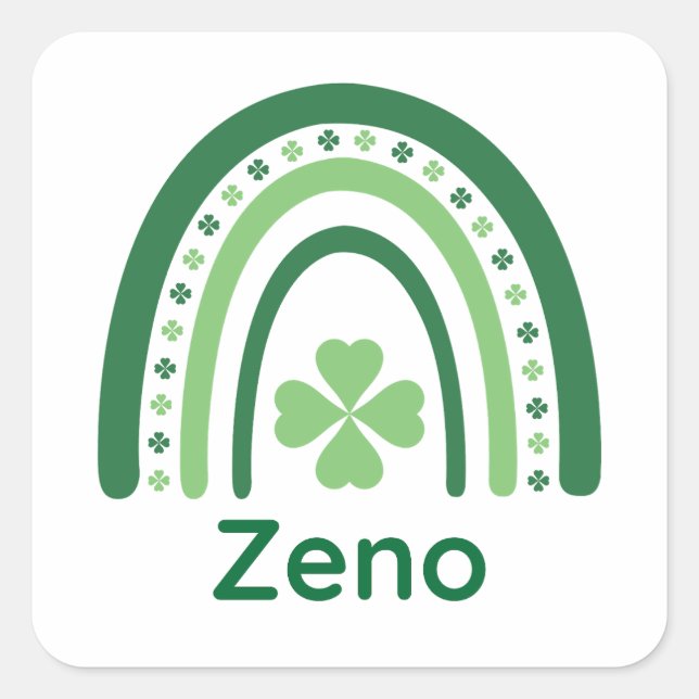 Pegatina Cuadrada Zeno Nombre Clover Boho Rainbow (Anverso)