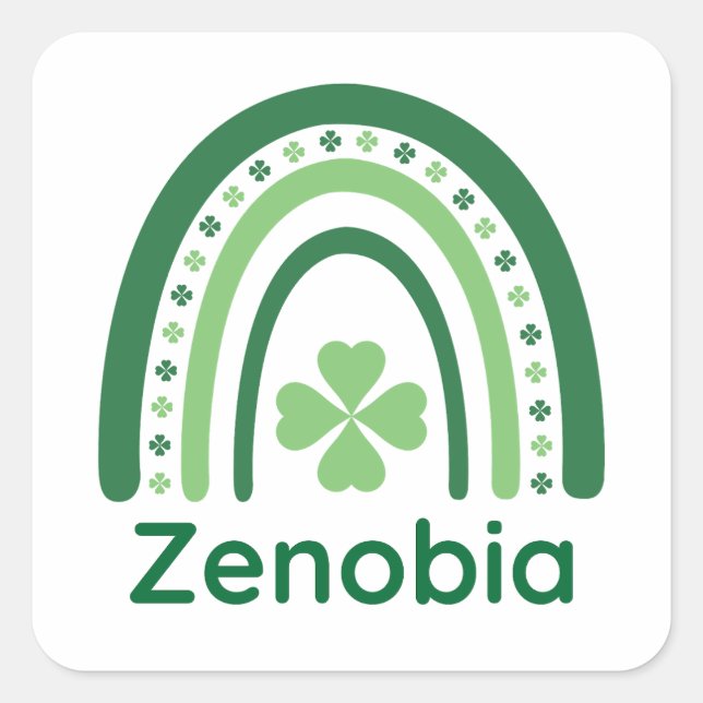 Pegatina Cuadrada Zenobia Nombre Clover Boho Arcoíris (Anverso)