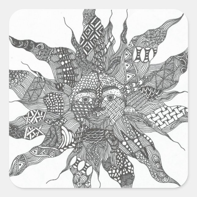 Pegatina Cuadrada Zentangle Sun Sticker (Anverso)