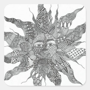 Pegatina Cuadrada Zentangle Sun Sticker