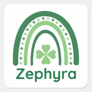 Pegatina Cuadrada Zephyra Nombre Trébol Boho Arcoíris