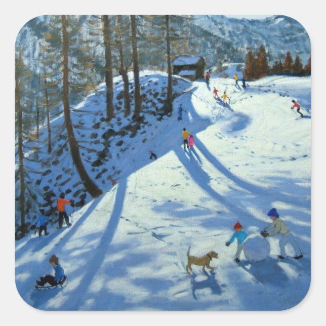 Pegatina Cuadrada Zermatt de bola de nieve grande (Anverso)