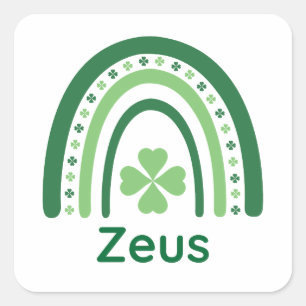 Pegatina Cuadrada Zeus Name Clover Boho Rainbow