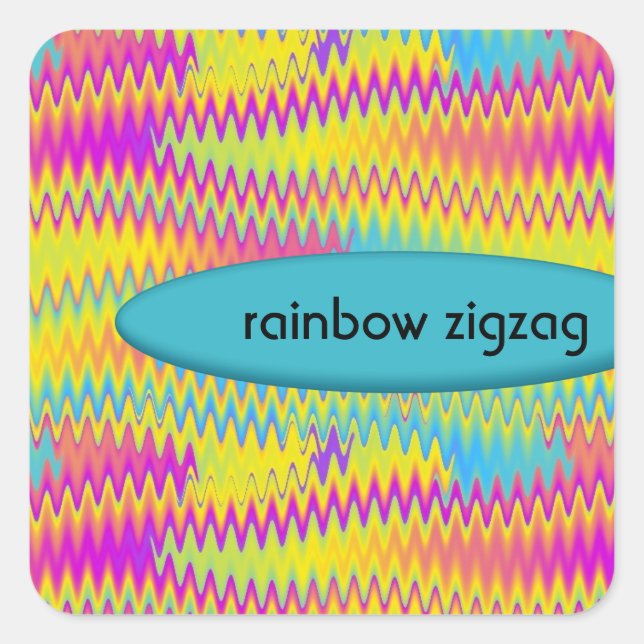 Pegatina Cuadrada zigzag arco iris (Anverso)