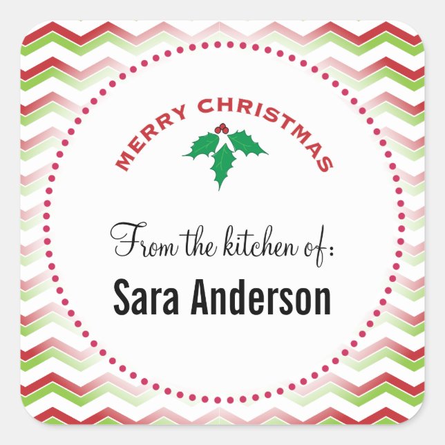 Pegatina Cuadrada Zigzags rojos y verdes, de la cocina de (Anverso)