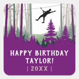 Pegatina Cuadrada Zipline Nature Adventure Purple Forest Birday