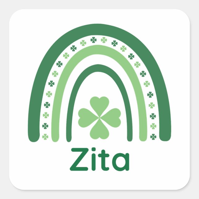 Pegatina Cuadrada Zita Name Clover Boho Rainbow (Anverso)