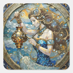 Pegatina Cuadrada Zodiac - Aquarius El Aguador
