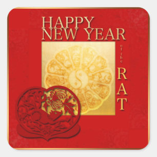 Pegatina Cuadrada Zodiac firma Yin Yang Año de la Rata China 2020