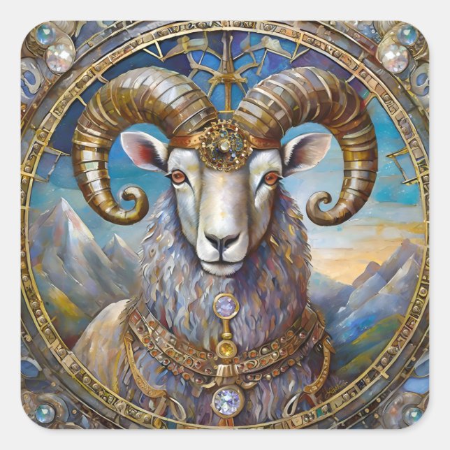 Pegatina Cuadrada Zodíaco - Aries El Carnero (Anverso)