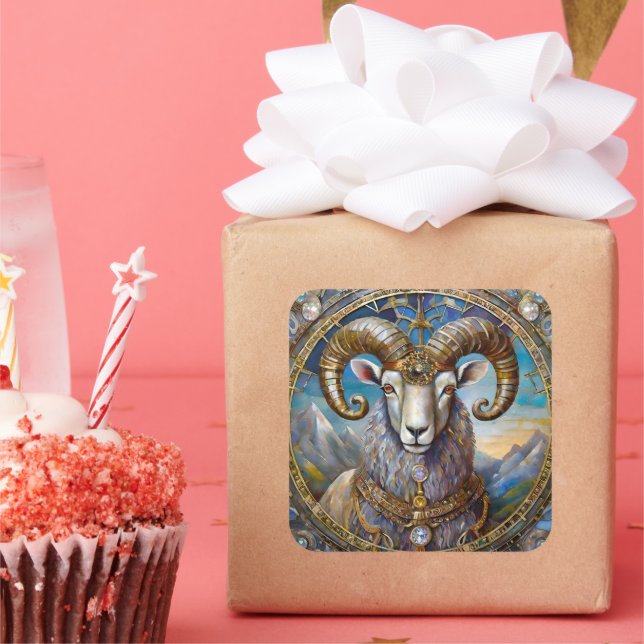 Pegatina Cuadrada Zodiaco - Aries The Ram (Fiesta)