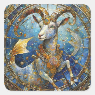 Pegatina Cuadrada Zodiaco - Capricornio la cabra marina