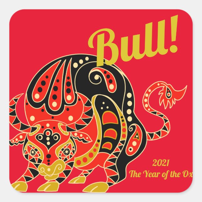 Pegatina Cuadrada Zodiaco chino - Año del oval (Anverso)