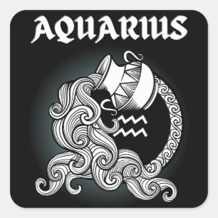 Pegatina Cuadrada Zodíaco Oscuro - Acuario Arte de Astrología Medi
