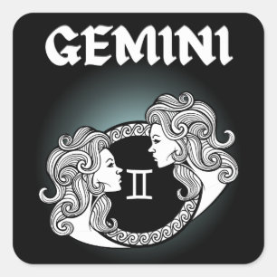 Pegatina Cuadrada Zodíaco Oscuro - Géminis Arte de Astrología Medi