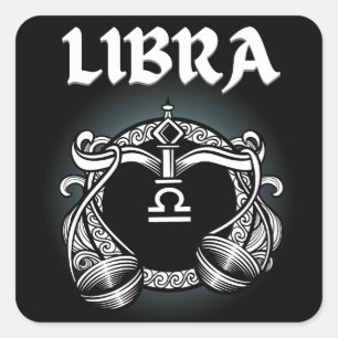 Pegatina Cuadrada Zodíaco Oscuro - Libra Arte de Astrología Mediev