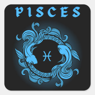 Pegatina Cuadrada Zodíaco Oscuro - Piscis   Arte de Astrología Medie