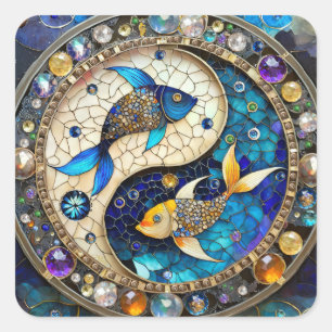 Pegatina Cuadrada Zodiaco - Pez Piscis Yin y Yang