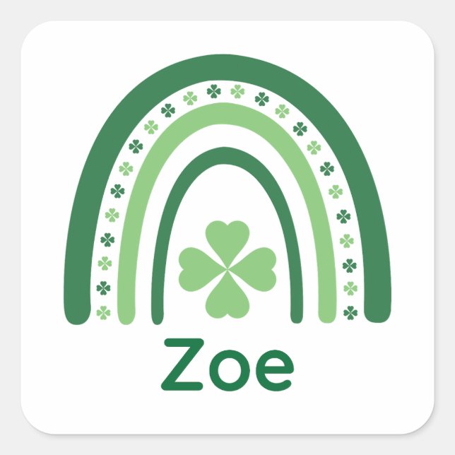 Pegatina Cuadrada Zoe Name Clover Boho Rainbow (Anverso)