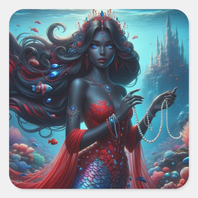 Pegatina Cuadrada Zola - Colección de arte de la serie Mermaid (Anverso)