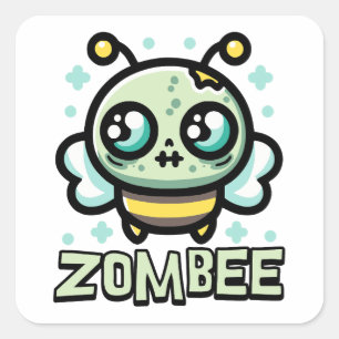 Pegatina Cuadrada ¡Zombee! Cute Zombie Bumble Bee Personalizado Pun