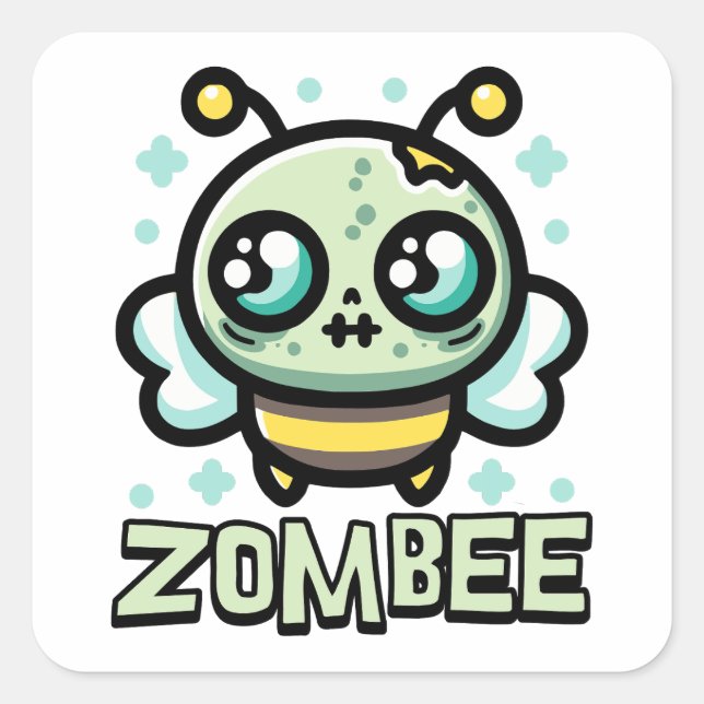 Pegatina Cuadrada ¡Zombee! Cute Zombie Bumble Bee Personalizado Pun (Anverso)