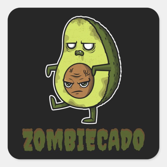 Pegatina Cuadrada Zombie Aguacate Zombiecado Funny Halloween Kawaii (Anverso)